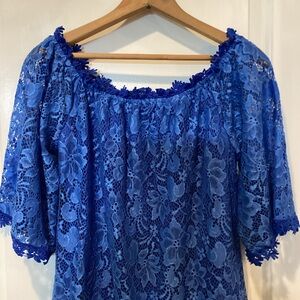 Chic Royal Blue Lace Blouse